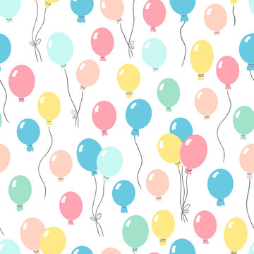 Birthday party seamless pattern with colorful balloons on white background