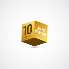 10 Years Anniversary Celebration Gold 3 D Vector Label Logo Template Design Illustration