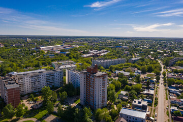 Fototapeta na wymiar Bird's-eye view of Ivanovo: Rybinskaya street.