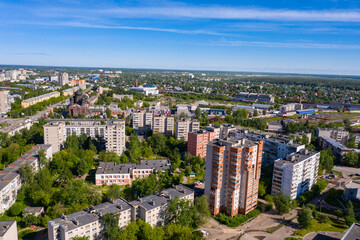 Fototapeta na wymiar Bird's-eye view of Ivanovo: Sheremetyevsky Prospect and Red Church.