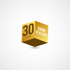 30 Years Anniversary Celebration Gold 3 D Vector Label Logo Template Design Illustration