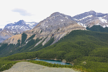 Naklejka na ściany i meble Canadian Mountains with Trees, Rocks, and Lakes