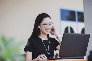 Asian women video conference by Computer notebook,New normal Video call social distancing