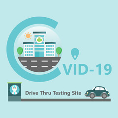 Covid-19 Drive thru testing site service logo flat vector