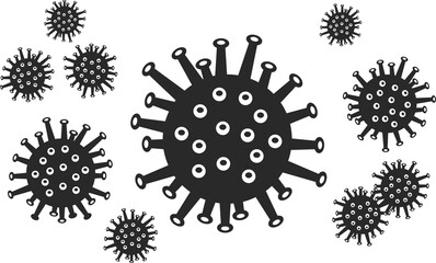 Coronavirus icon in black and white color isolated on a white background. Coronavirus bacterial cell group icon. Flat infographics. Vector illustration