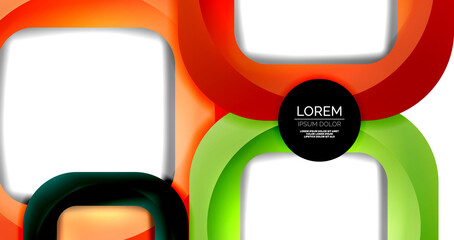 Square geometric vector abstract background, dynamic modern minimal template. Multicolored square shapes with round corners overlapping each other