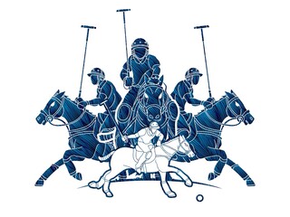 Horses Polo players action cartoon cartoon graphic vector