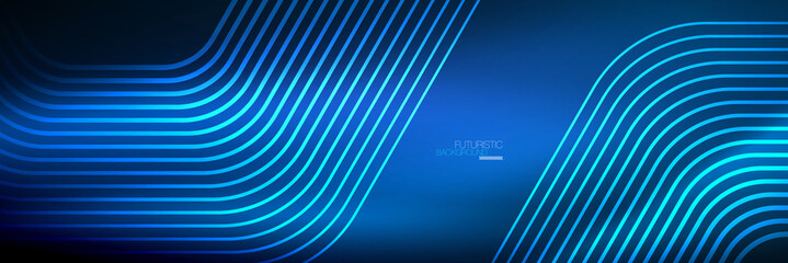 Shiny neon lines, stripes and waves, technology abstract background. Trendy abstract layout template for business or technology presentation, internet poster or web brochure cover, wallpaper