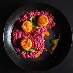 risotto with beetroot and scallops