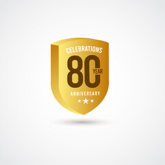 80 Years Anniversary Celebration Gold 3 D Vector Label Logo Template Design Illustration