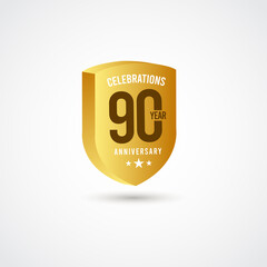 90 Years Anniversary Celebration Gold 3 D Vector Label Logo Template Design Illustration