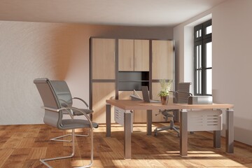 modern office room interior design. 3D illustration