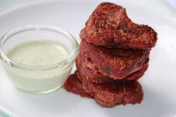 Beet root cutlets in heart shape