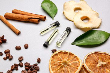 Perfume samples on light background