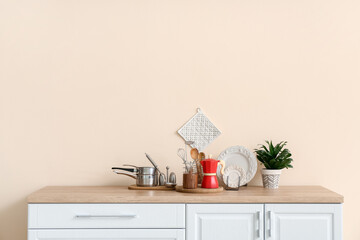 Set of utensils on kitchen counter