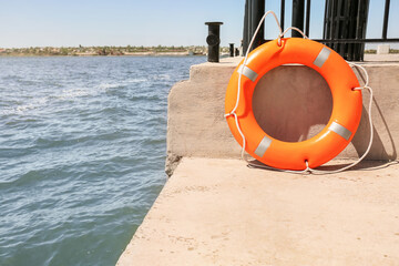 Lifebuoy ring on berth outdoors