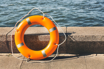 Lifebuoy ring on berth outdoors