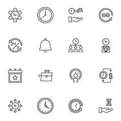 Business and time management line icons set, outline vector symbol collection, linear style pictogram pack. Signs, logo illustration. Set includes icons as work reminder, working hours, clock time