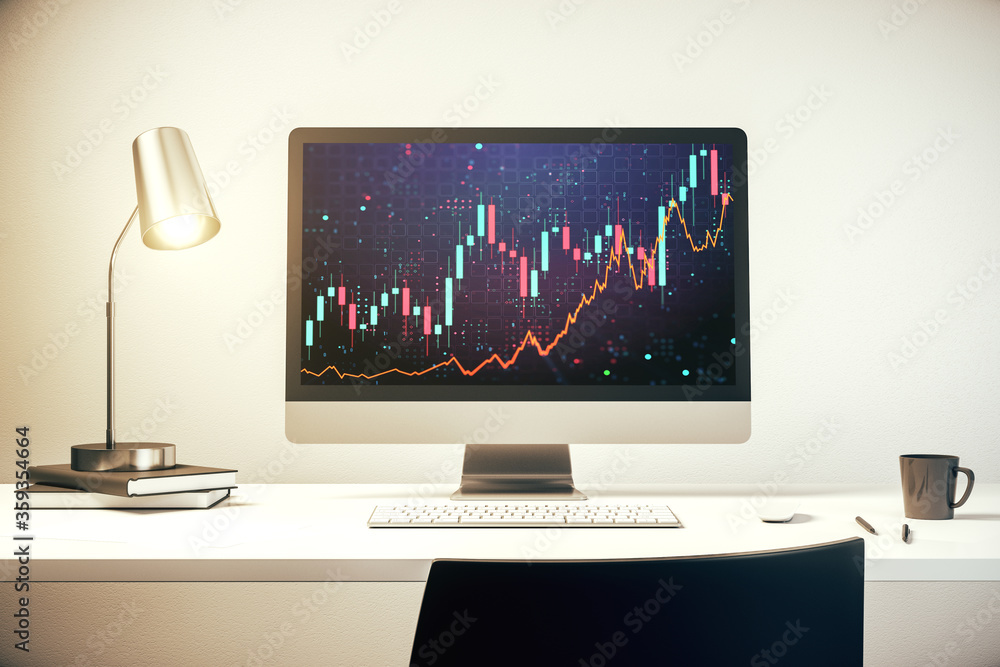 Poster abstract creative financial diagram on modern computer monitor, banking and accounting concept. 3d r