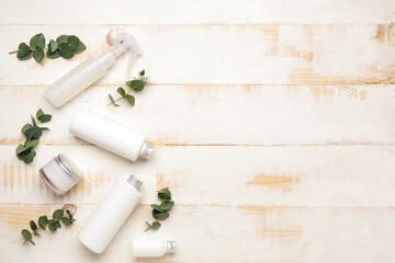 Set for hair treatment on light background