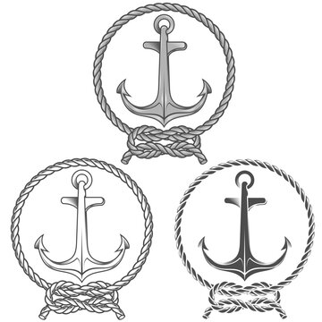 Anchor design surrounded by black and white rope