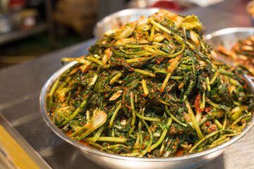 Korean food young radish kimchi.