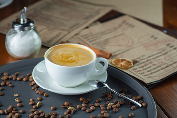 how to make latte art by barista focus in milk and coffee in vintage color