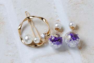 アクセサリー、お洒落、装飾、装飾品、ヘアピン、イヤリング、ファッション、女性