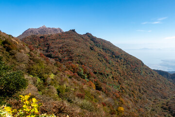 Unzen Nita Pass trail in Unzen-Amakusa National Park, Shimabara Peninsula, Nagasaki Prefecture, Japan. Autumn, Novemer 2019.