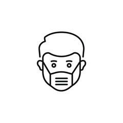 Man in medical mask line icon. Prevent the spread of COVID-19. Vector illustration