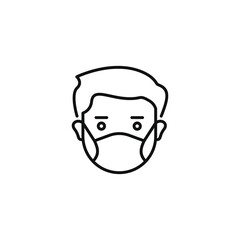 Man in medical mask line icon. Prevent the spread of COVID-19. Vector illustration