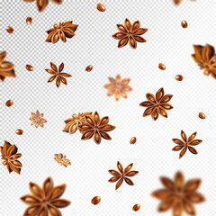Seamless star anise background. Quality realistic vector, 3d illustration © leezarius