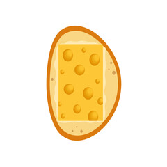 A piece of cheese on bread and butter. Vector cartoon drawing of a sandwich. Fast food for Breakfast. Illustration of junk food and fast snacks. Cooking, recipe book, cooking show.