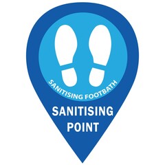 Social distancing concept for preventing coronavirus covid-19 with wording sanitising point in white color on blue background