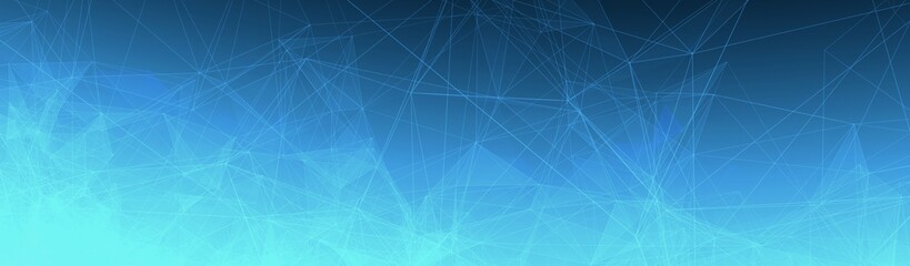 Fototapeta premium Trippy Abstract Plexus Polygon wireframe Shapes on Blue Gradient Background. Half Banner Web Banner 3D Illustration.