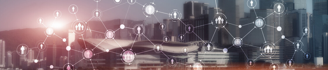 Human resource planning or business organisation on a virtual dashboard. Mixed Media Website Header Banner.