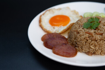 Thai food, Brown rice fried with pork