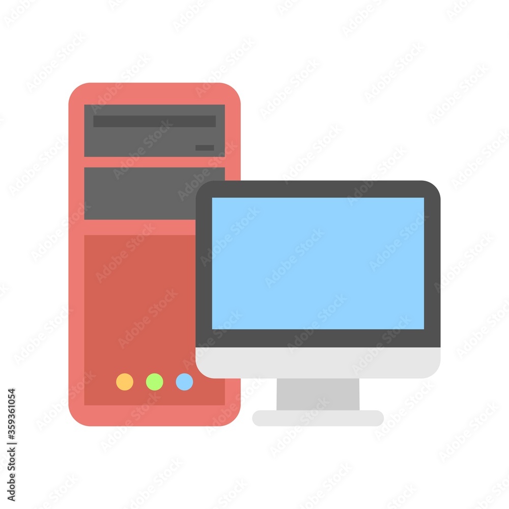 Poster desktop computer icon in flat design style. pc icon.