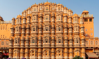 Jaipur, Rajasthan, India; Feb, 2020 : the front view of the Hawa Mahal, Jaipur, Rajasthan, India