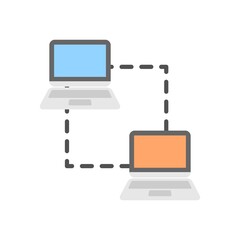 Computer network icon illustration in flat design style. Internet connection and data transfer between devices.