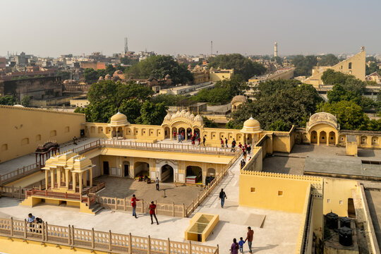 Jaipur, Rajasthan, India; Feb, 2020 : a view of the inner courtyard at the Hawa Mahal, Jaipur, Rajasthan, India