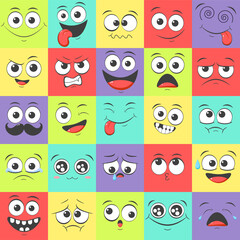 Seamless pattern with emoticons with different mood