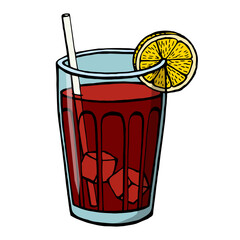 Hand drawn colored non-alcoholic drinks isolated on white background. Ice tea with lemon. Vector illustrations in sketch style.