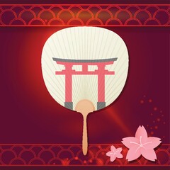 japanese fan with temple gate