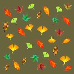 水彩で描いた秋のカラフルな葉っぱたち