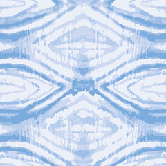Blue Tie dye geoetrical texture seamless vector pattern. Hand painted shibori print. Ink indigo textured japanese background. Modern batik wallpaper tile. Watercolor endless backdrop for fabric
