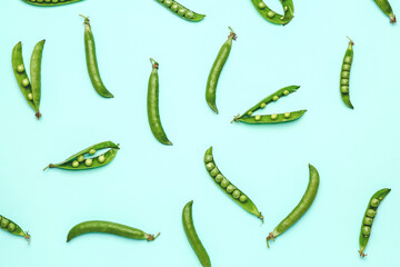 Tasty fresh peas on color background