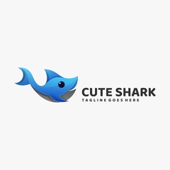 Vector Logo Illustration Cute Shark Gradient Colorful Style.