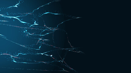 Beautiful blue abstract magical energy electric cosmic fiery shiny glowing lightning, lines, stripes with sparks on a blue background. Vector illustration