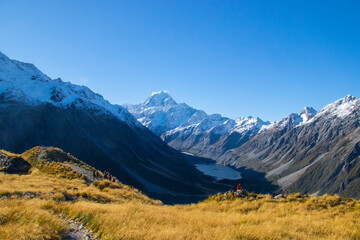 Fototapeta premium View from the Sealy Tarns track in Mt Cook in New Zealand, famous place for trekking and outdoors. 